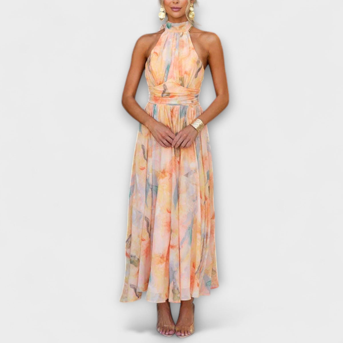Alayah™ | Watercolor Halter Neck Maxi Dress