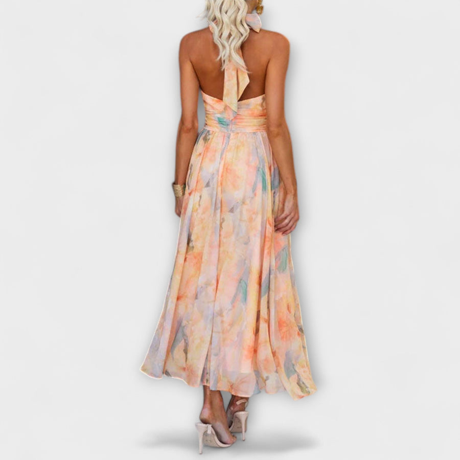 Alayah™ | Watercolor Halter Neck Maxi Dress