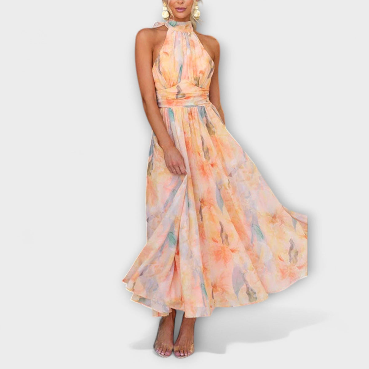 Alayah™ | Watercolor Halter Neck Maxi Dress