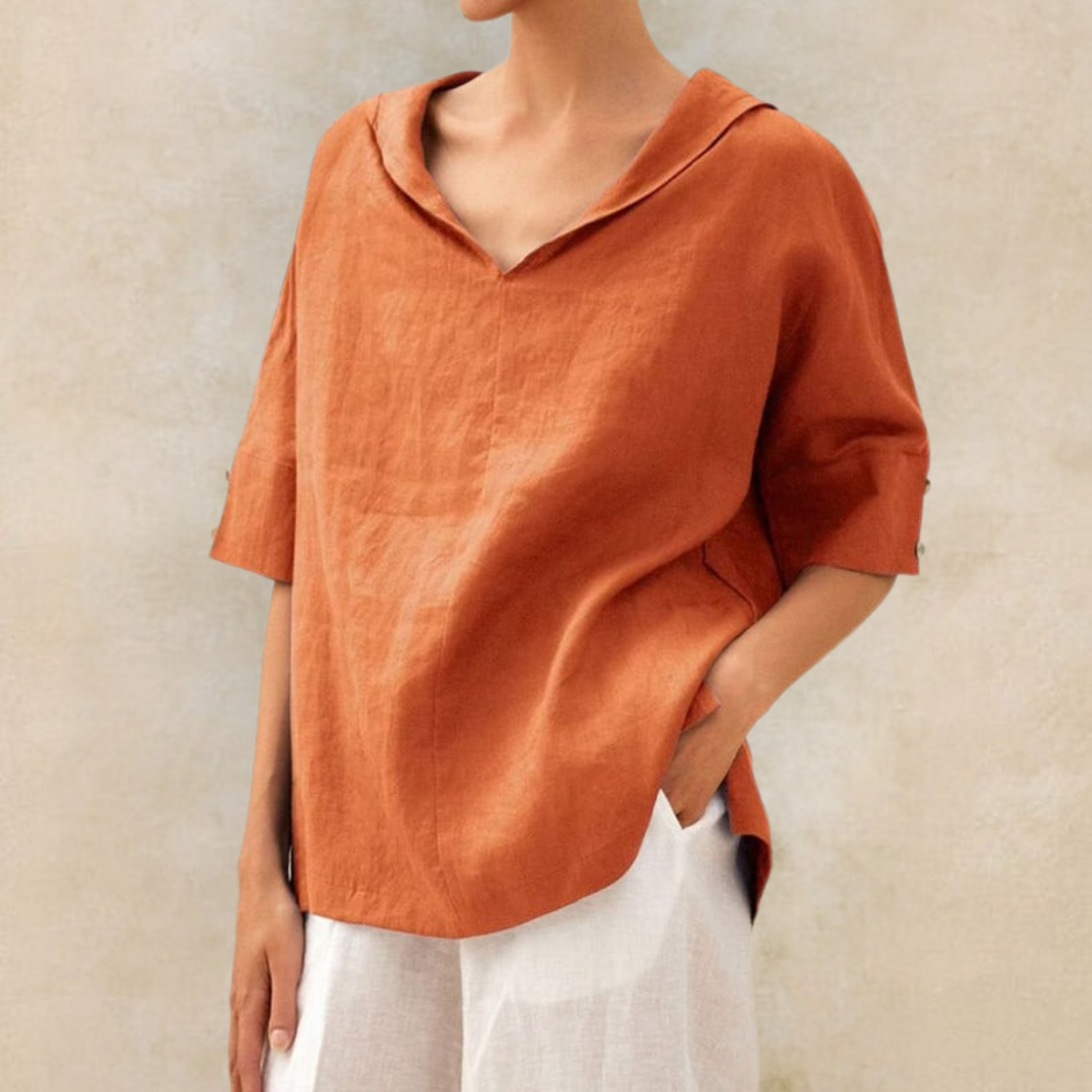 Valerie™  Women's V-Neck Casual Linen Shirt